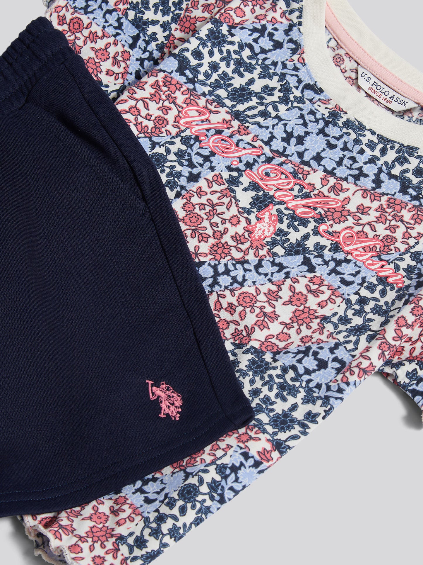 Girls Patchwork Tee & Short Set Navy Iris