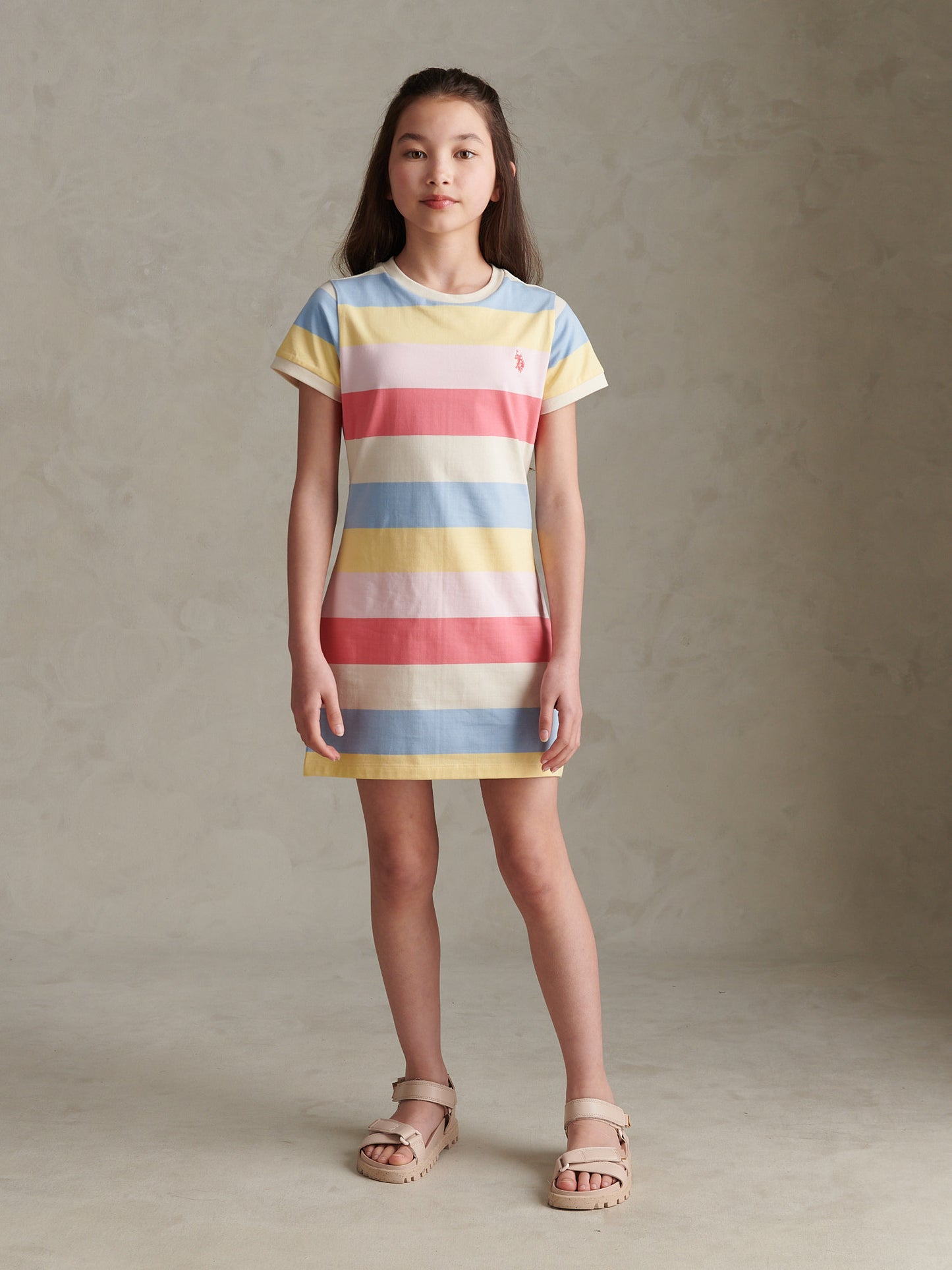 Girls Multistripe T-Shirt Dress Bubblegum