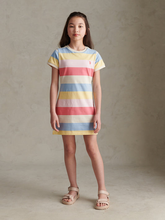 Girls Multistripe T-Shirt Dress Bubblegum