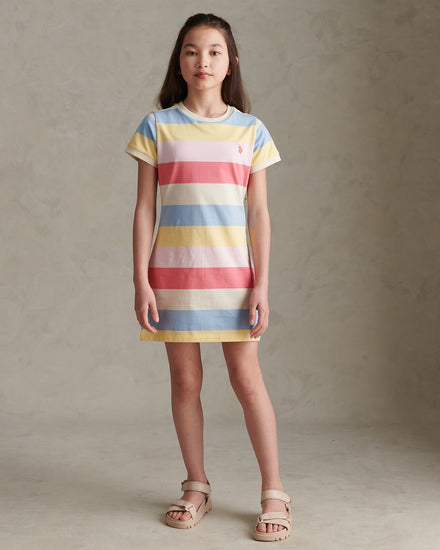 Girls Multistripe T-Shirt Dress Bubblegum