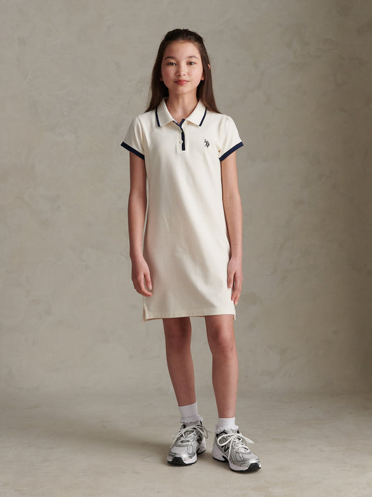 Girls Cap Sleeve Polo Dress Marshmallow