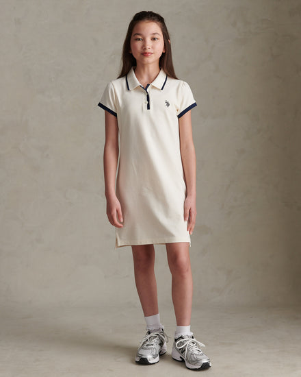 Girls Cap Sleeve Polo Dress Marshmallow