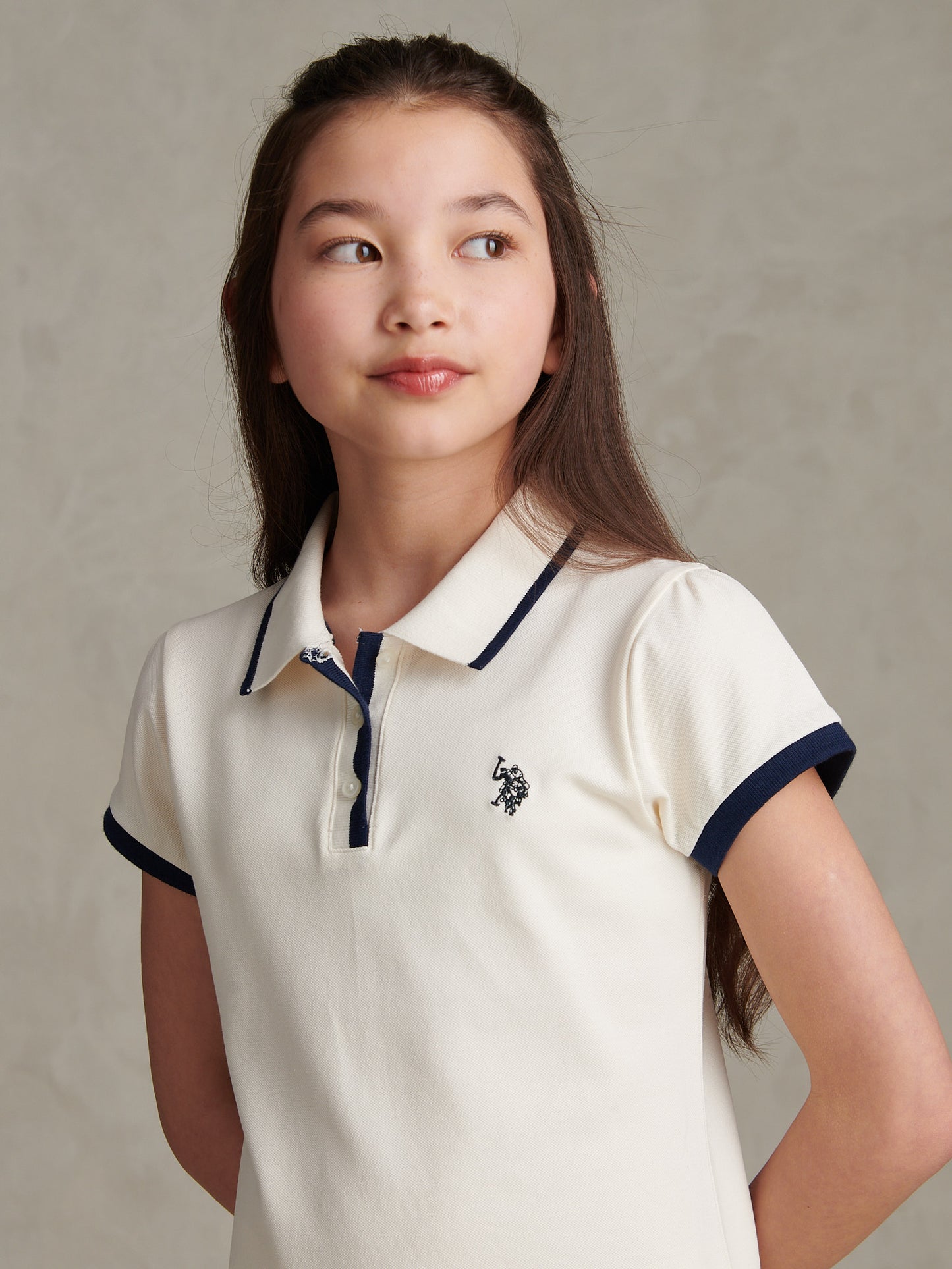 Girls Cap Sleeve Polo Dress Marshmallow