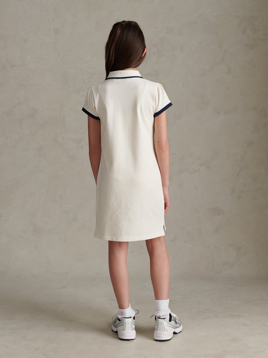 Girls Cap Sleeve Polo Dress Marshmallow