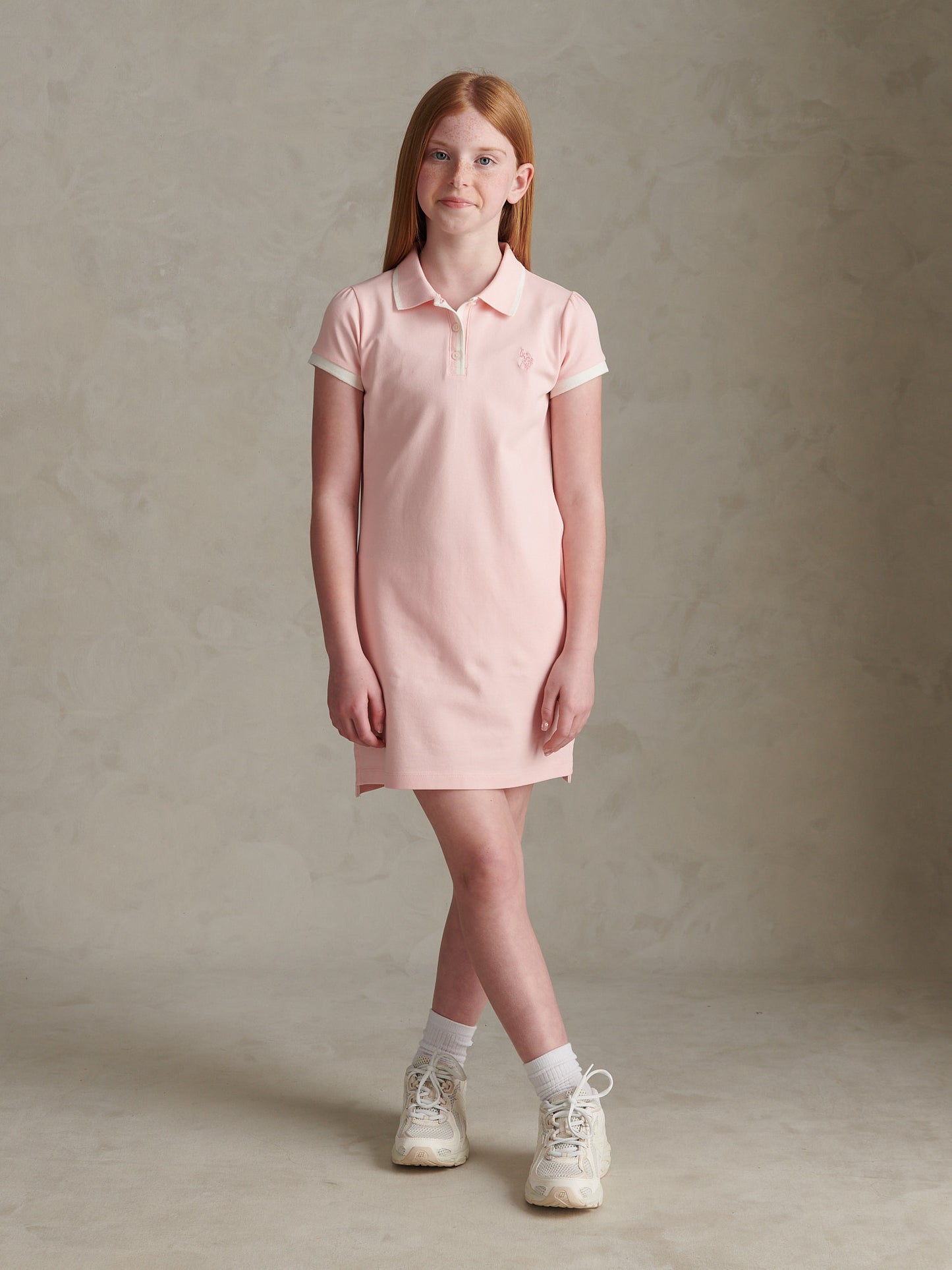 Girls Cap Sleeve Polo Dress Crystal Rose