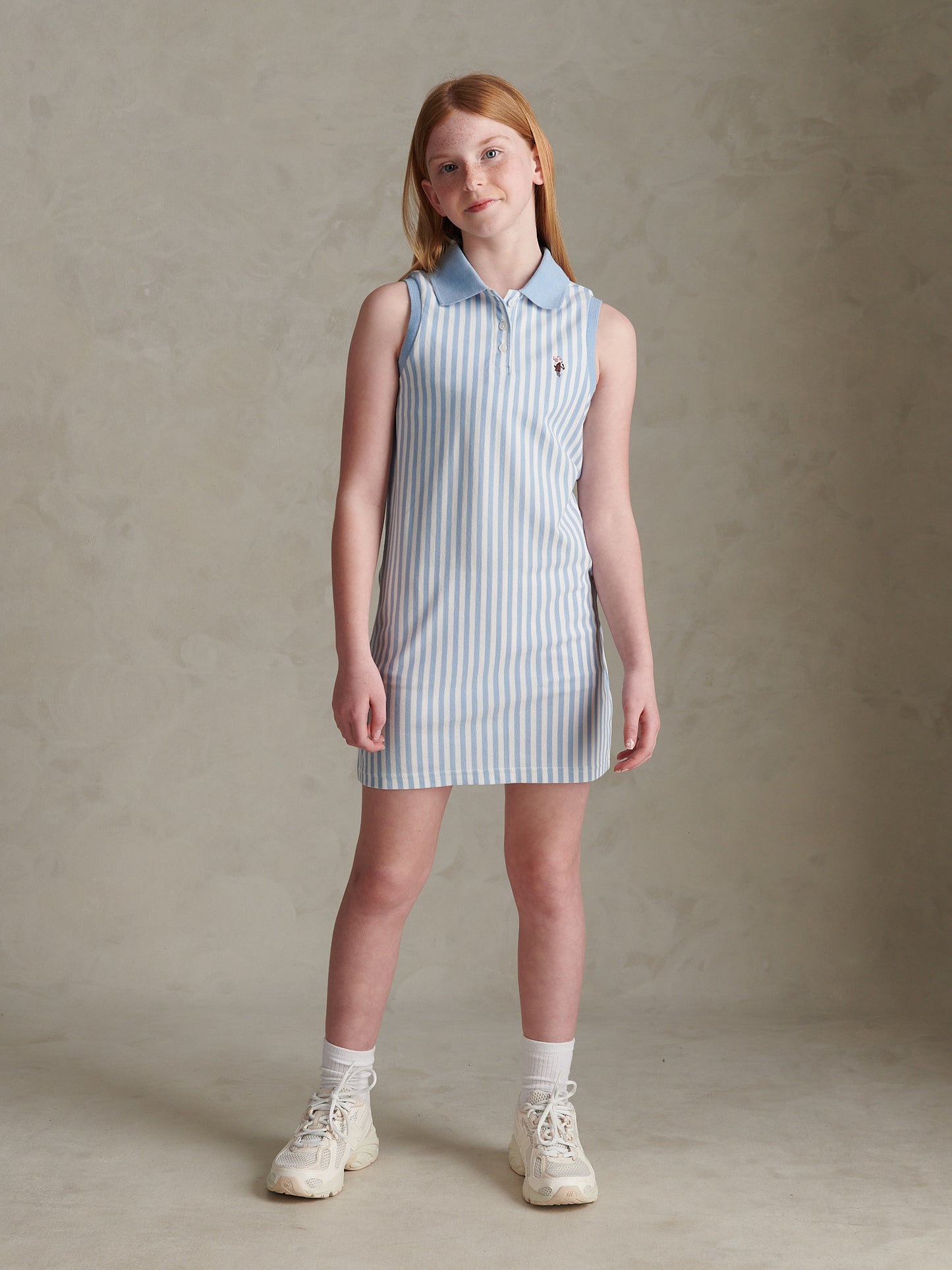 Girls Stripe Sleeveless Pique Polo Dress Open Air