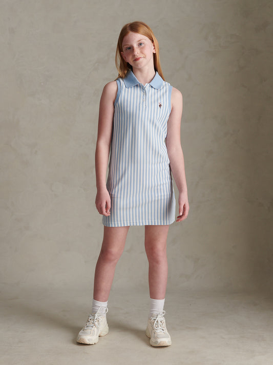 Girls Stripe Sleeveless Pique Polo Dress Open Air