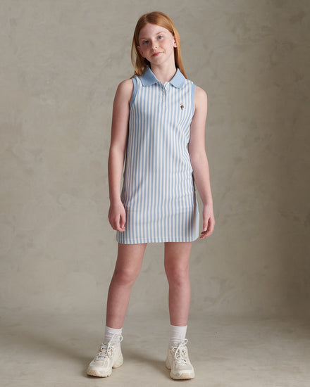 Girls Stripe Sleeveless Pique Polo Dress Open Air