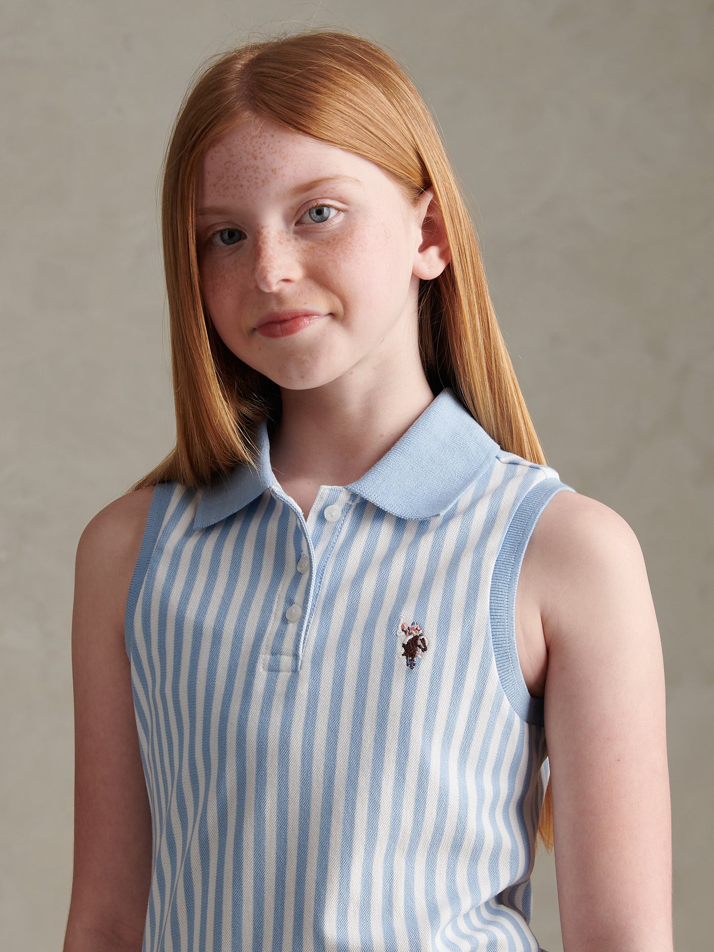 Girls Stripe Sleeveless Pique Polo Dress Open Air