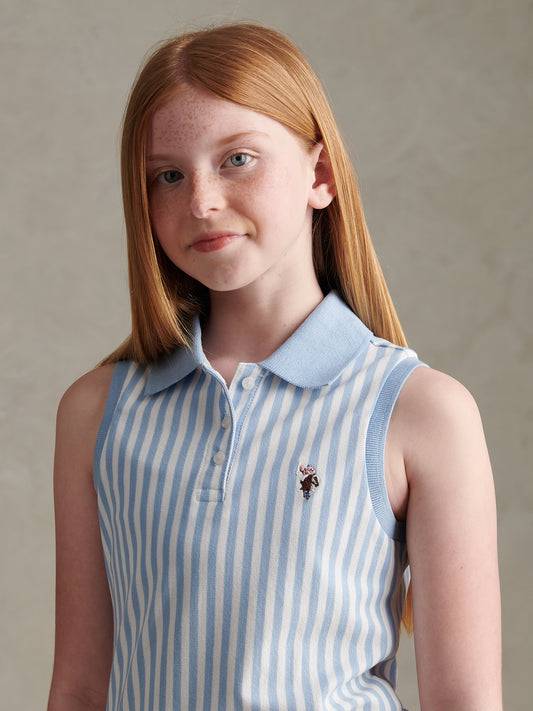 Girls Stripe Sleeveless Pique Polo Dress Open Air
