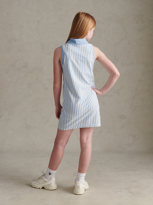 Girls Stripe Sleeveless Pique Polo Dress Open Air