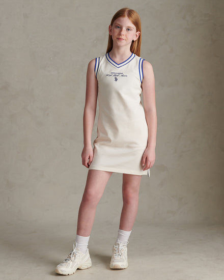 Girls Script V-Neck Polo Dress Marshmallow