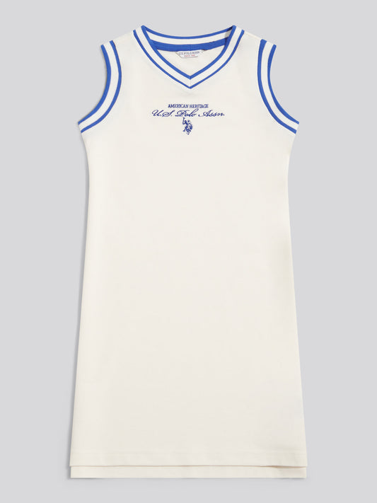 Girls Script V-Neck Polo Dress Marshmallow