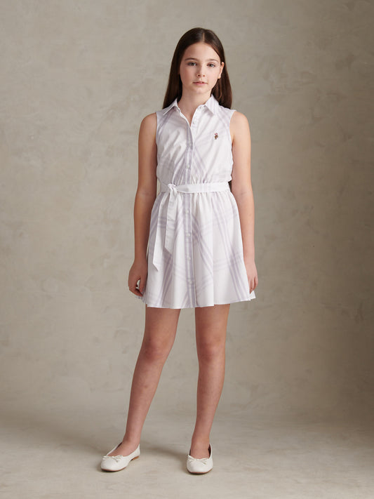 Girls Check Sleeveless Shirt Dress Lavender Blue