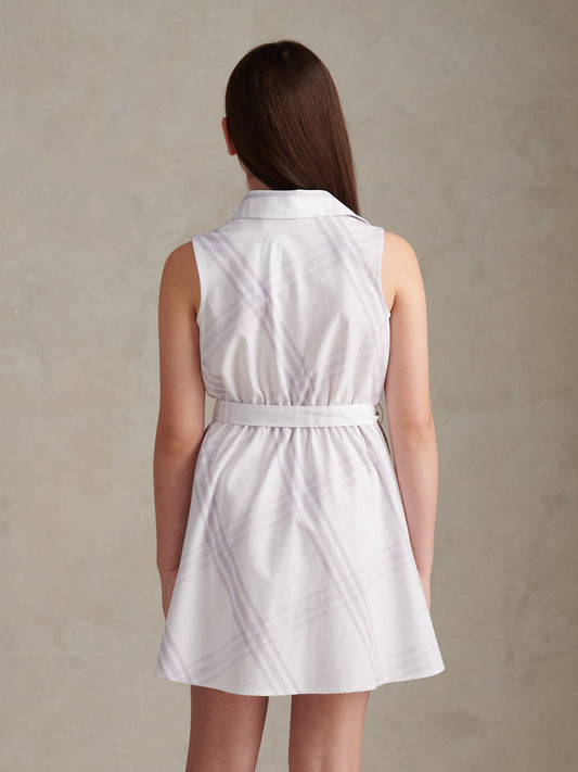 Girls Check Sleeveless Shirt Dress Lavender Blue