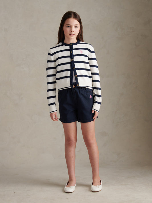 Girls Striped Knit Cardigan Bright White