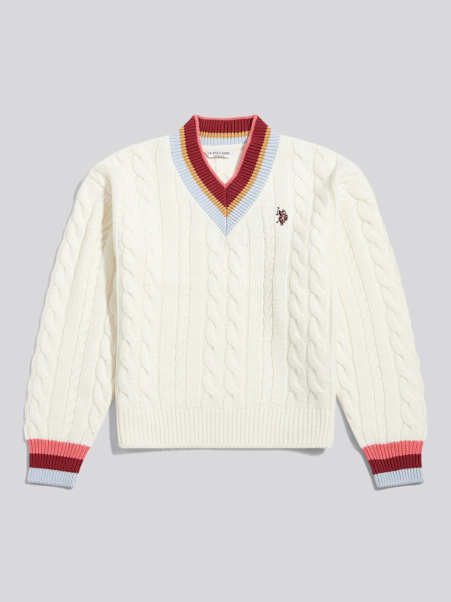 Girls Stripe Cable Knit Cricket Jumper Marshmallow