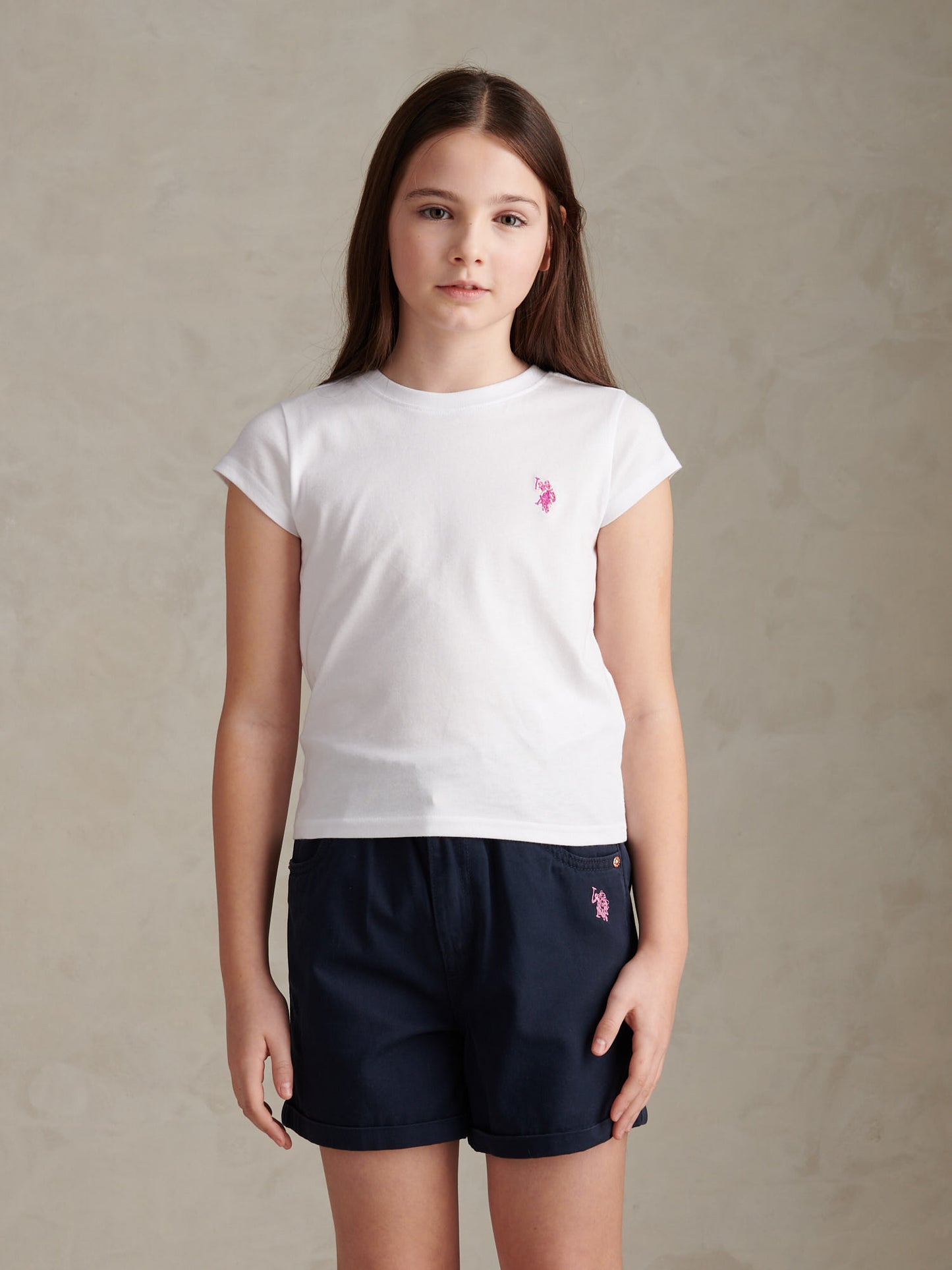 Girls Double Horsemen Cap Sleeve T-Shirt Bright White