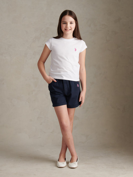 Girls Double Horsemen Cap Sleeve T-Shirt Bright White