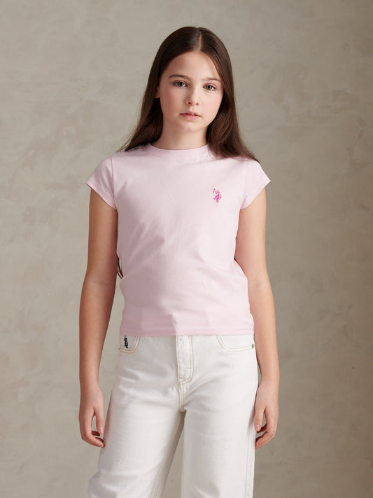 Girls Double Horsemen Cap Sleeve T-Shirt Pink Tulle