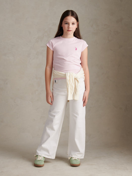 Girls Double Horsemen Cap Sleeve T-Shirt Pink Tulle