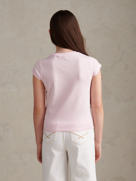 Girls Double Horsemen Cap Sleeve T-Shirt Pink Tulle