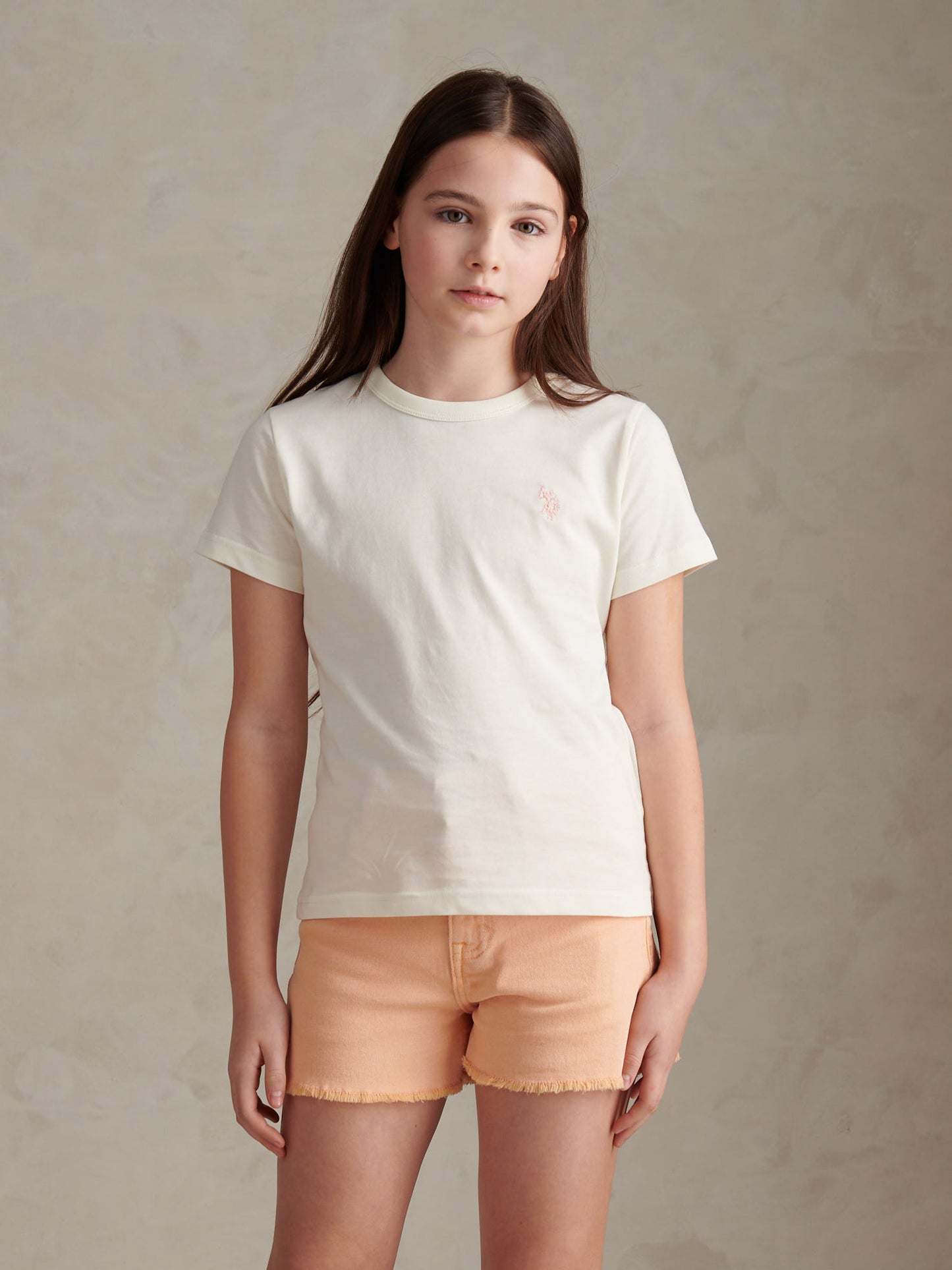 Girls Cotton Double Horsemen T-Shirt Marshmallow