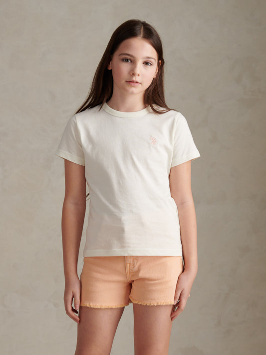 Girls Cotton Double Horsemen T-Shirt Marshmallow