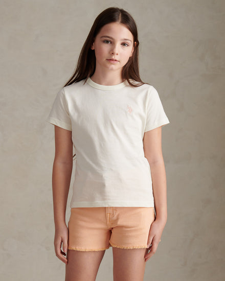 Girls Cotton Double Horsemen T-Shirt Marshmallow