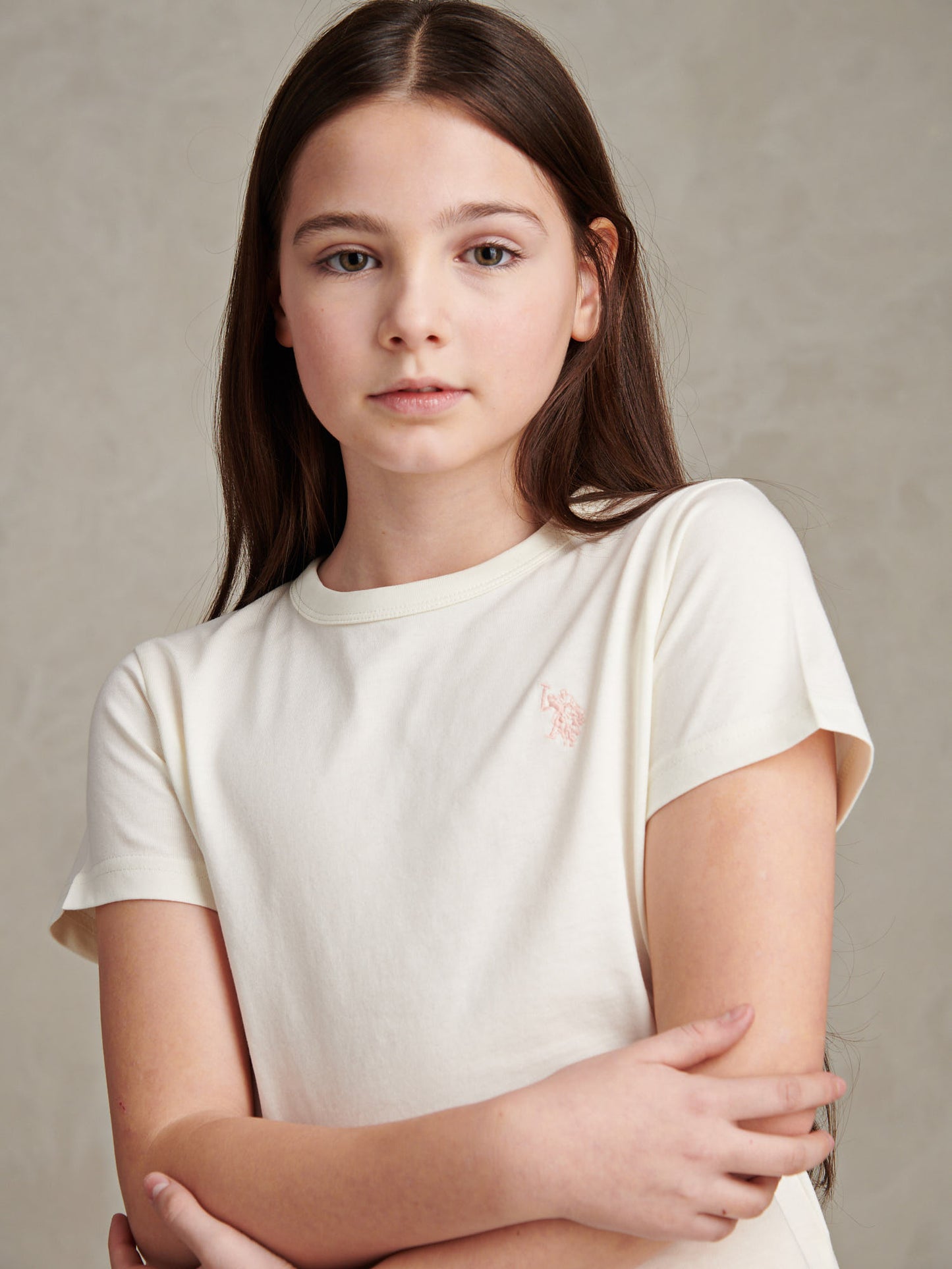 Girls Cotton Double Horsemen T-Shirt Marshmallow