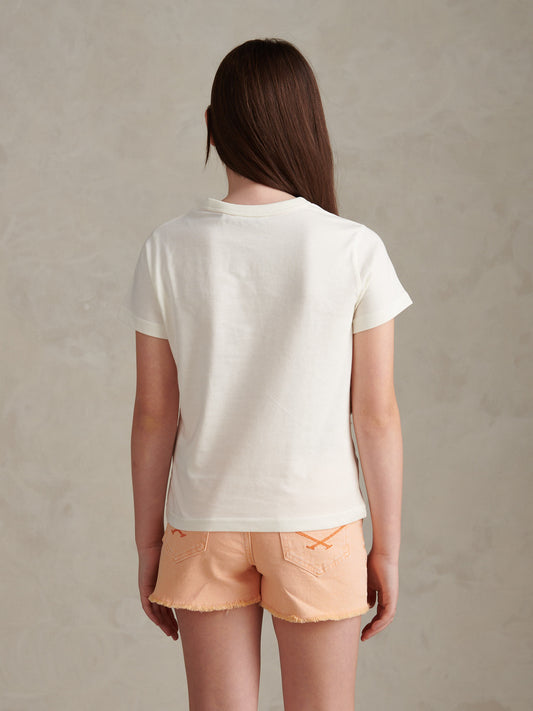 Girls Cotton Double Horsemen T-Shirt Marshmallow