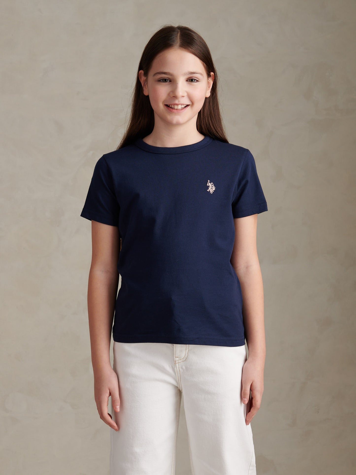 Girls Cotton Double Horsemen T-Shirt Navy Iris