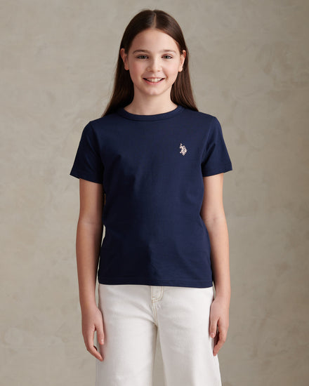 Girls Cotton Double Horsemen T-Shirt Navy Iris
