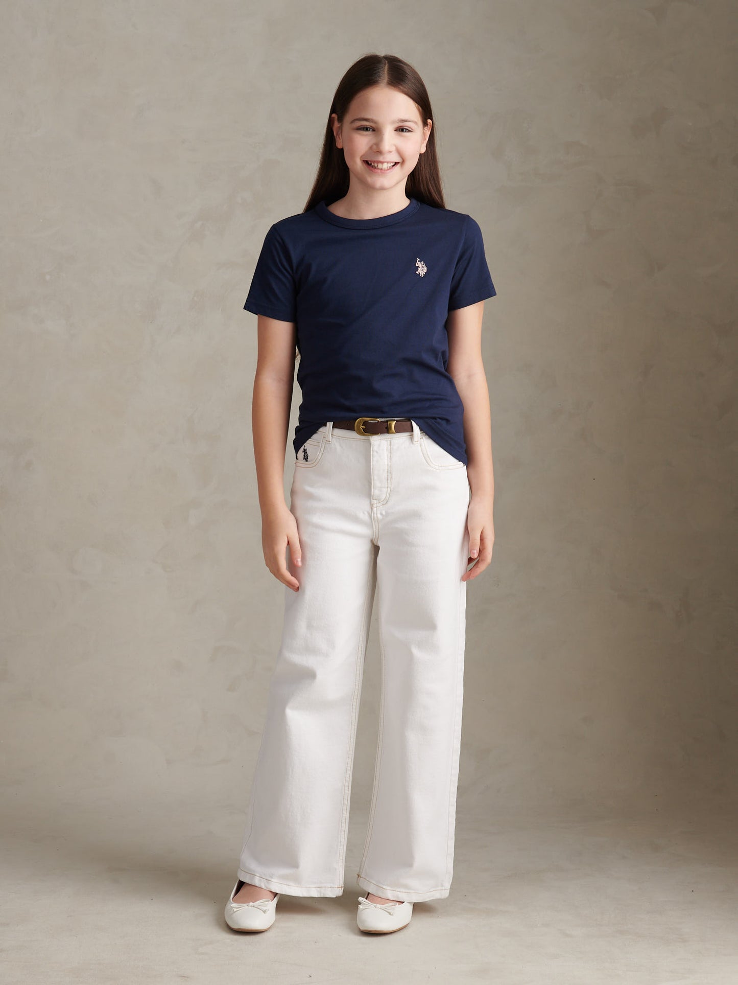 Girls Cotton Double Horsemen T-Shirt Navy Iris