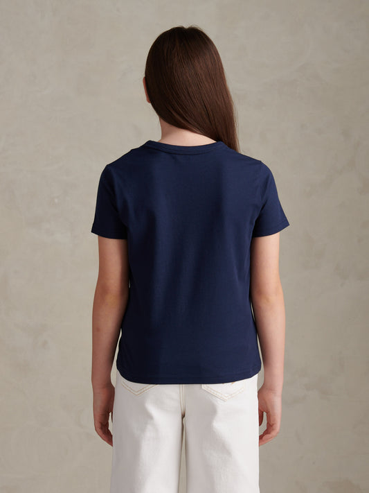Girls Cotton Double Horsemen T-Shirt Navy Iris