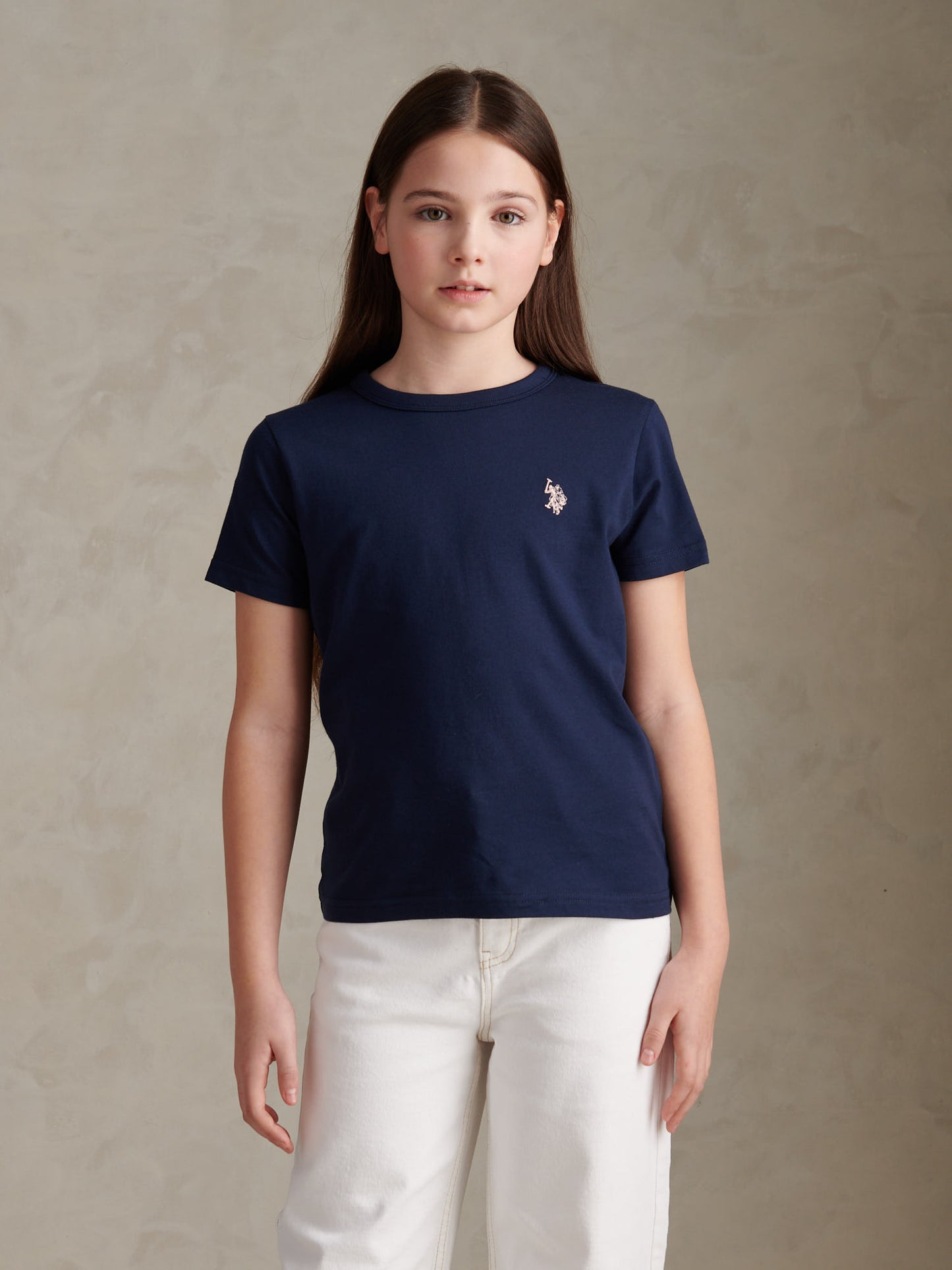 Girls Cotton Double Horsemen T-Shirt Navy Iris