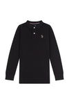 Boys Long Sleeve Pique Polo Shirt in Black
