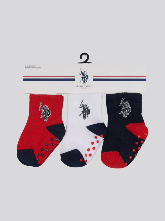 Baby 3 Pack Gripper Socks in Tango Red