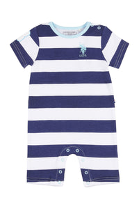 Baby Rugby Stripe Romper in Navy Blue