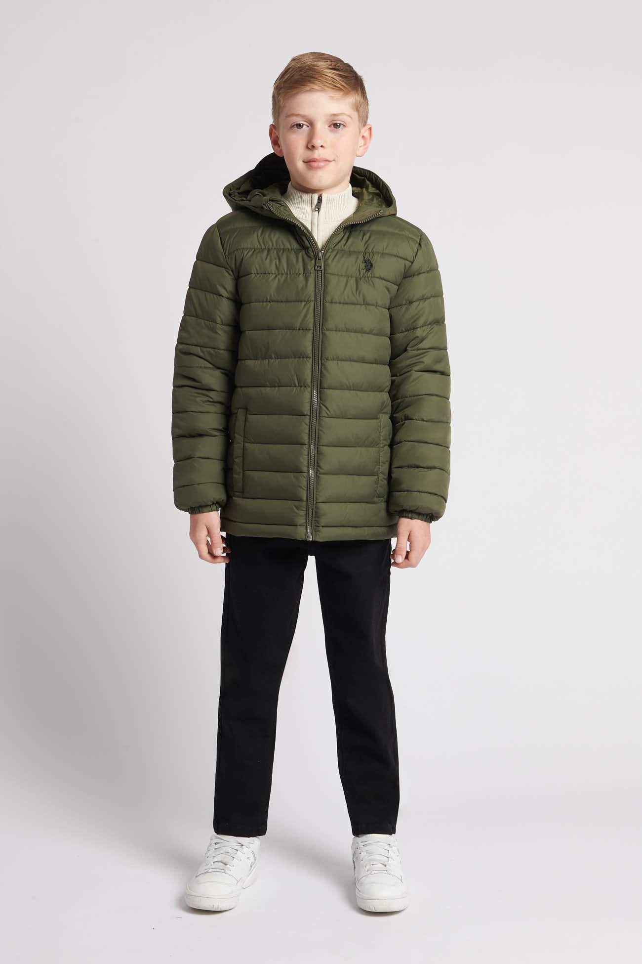 Boys Hooded Quilted Jacket in Forest Night