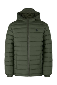 Boys Hooded Quilted Jacket in Forest Night