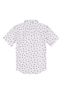 Boys Geo Print Short Sleeve Poplin Shirt in Bright White