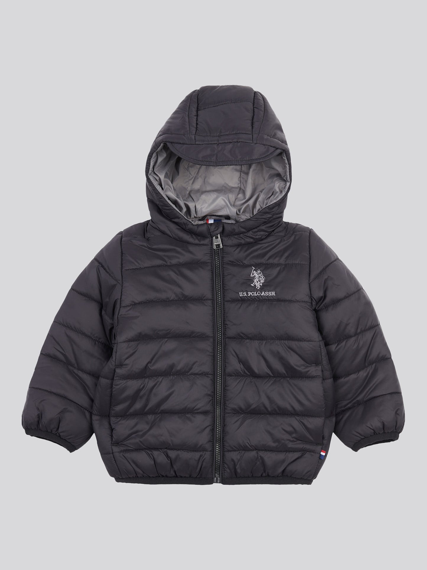 Boys Hooded Quilted Jacket with Peak in Black
