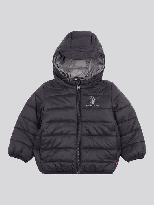 Boys Hooded Quilted Jacket with Peak in Black