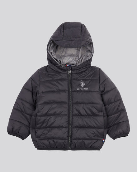 Boys Hooded Quilted Jacket with Peak in Black