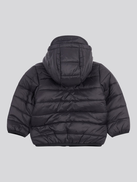 Boys Hooded Quilted Jacket with Peak in Black