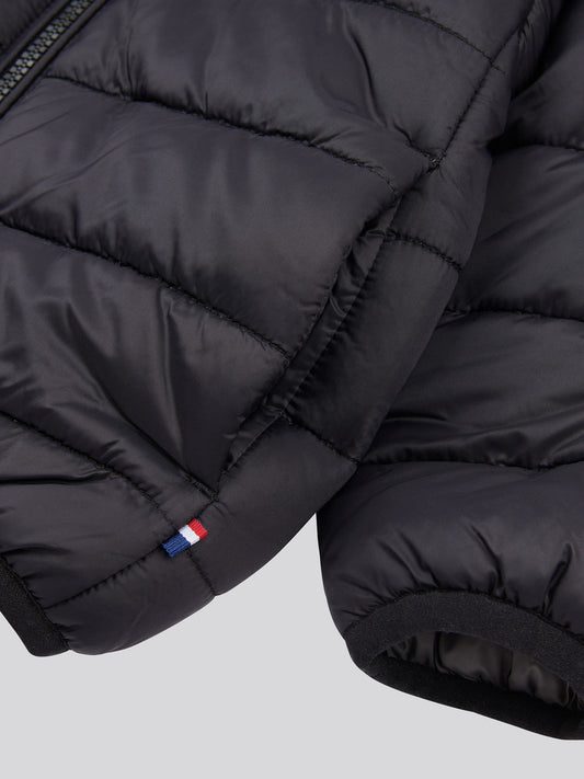 Boys Hooded Quilted Jacket with Peak in Black