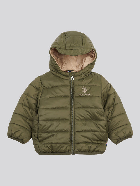 Boys Hooded Quilted Jacket with Peak in Forest Night