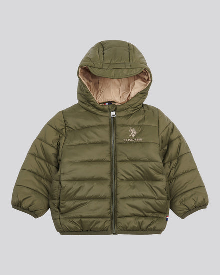 Boys Hooded Quilted Jacket with Peak in Forest Night