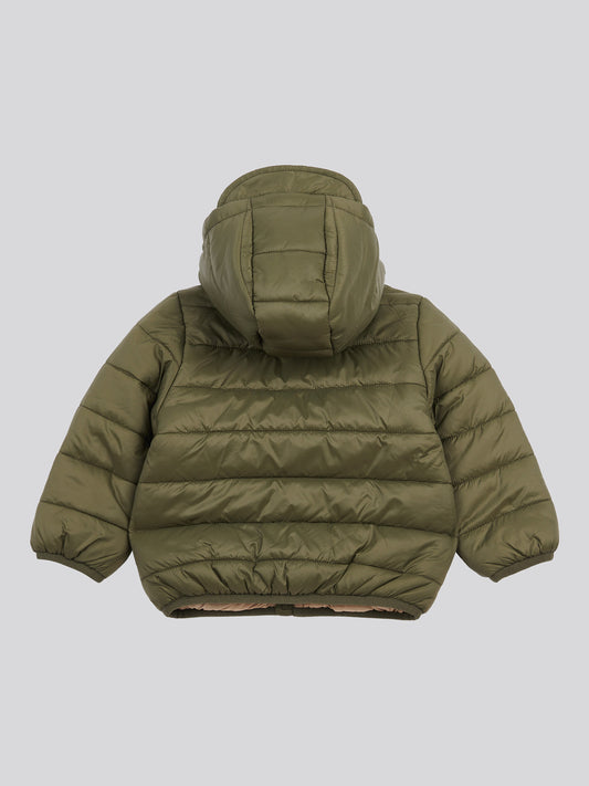 Boys Hooded Quilted Jacket with Peak in Forest Night